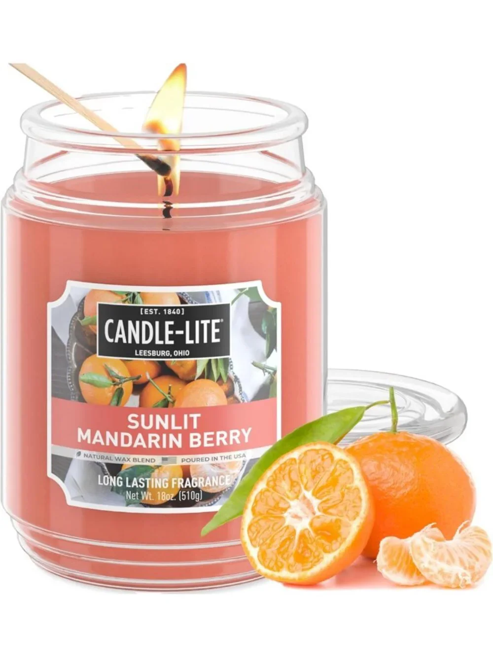 Scented Aromatherapy Candle, Sunlit Mandarin Berry, 18 oz Jar, 110 Hour Burn